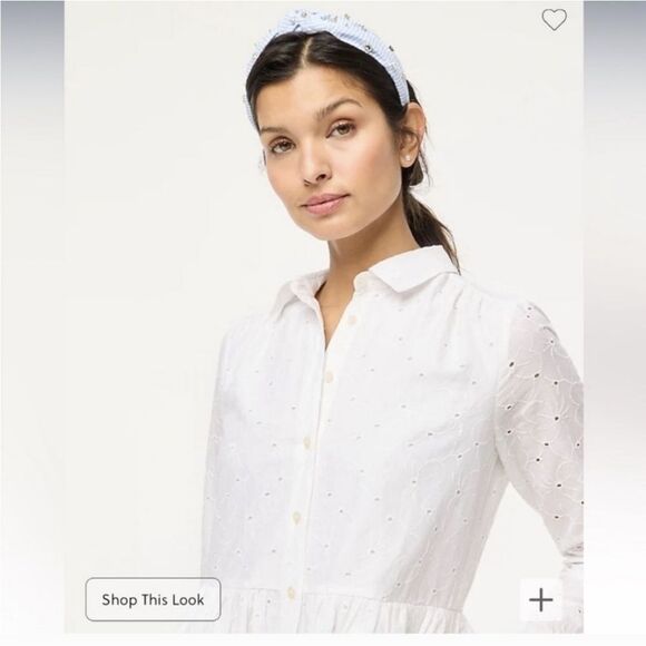 J. Crew Eyelet Mini Long Sleeve Collared Shirtdress in Summer White Size 0 - Picture 2 of 6